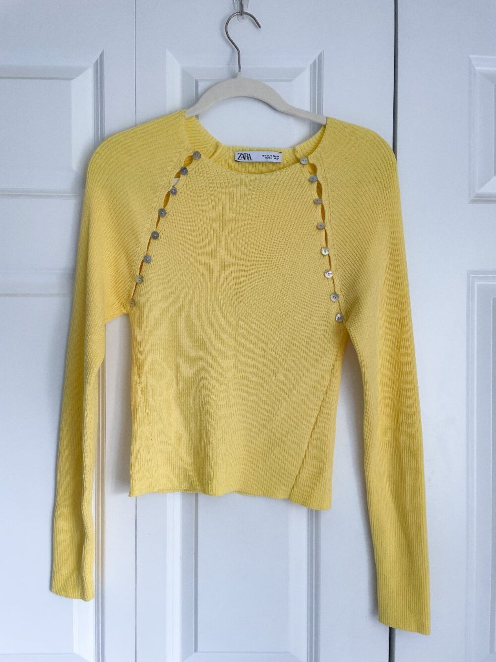 Yellow Zara button neck detail light sweater